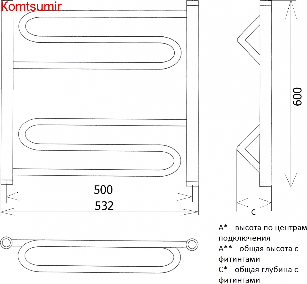 Полотенцесушитель водяной Двин W 60/50 1"-1/2" белый