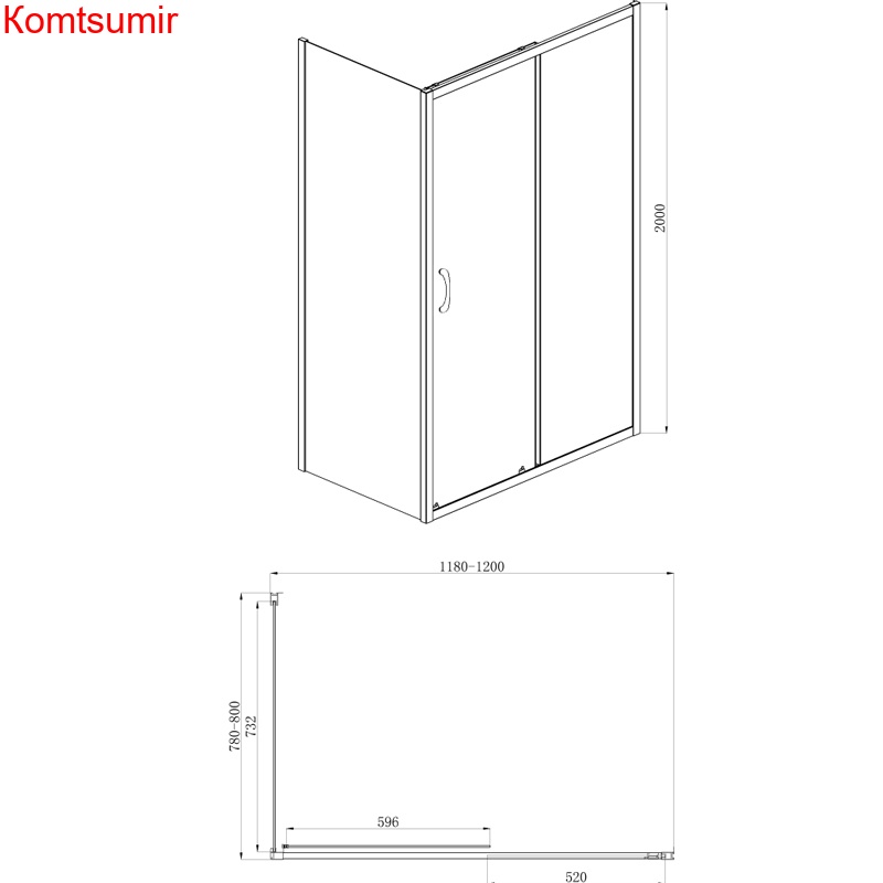 Душевое ограждение Azario 1200*800*2000, L/R БЕЗ ПОДДОНА, открывание направо, черный профиль