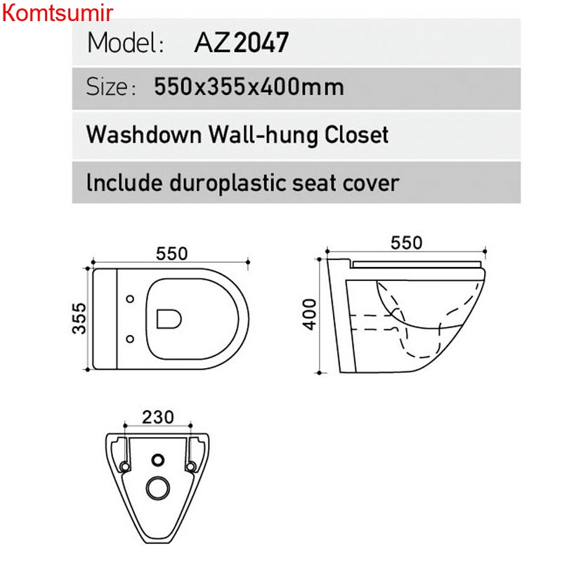 Унитаз подвесной Azario Trend 550х355х400 безободковый с сиденьем микролифт (AZ-2047)
