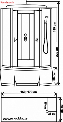 Душевая кабина 150х85х215 Водный Мир ВМ-8207-150