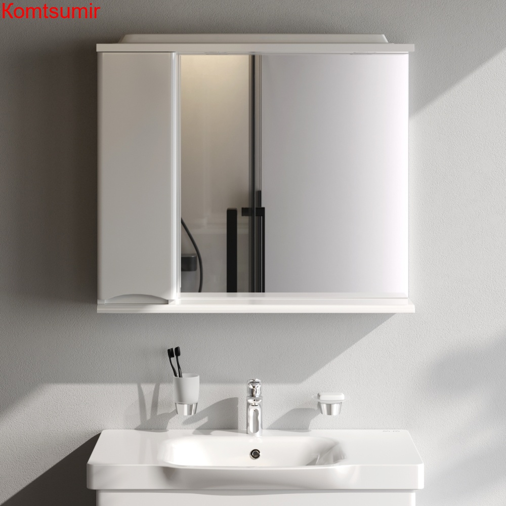 M80MPL0801WG Like, зеркало, частично-зеркальный шкаф, 80 см, с подсветкой, левый, белый, глянец, шт