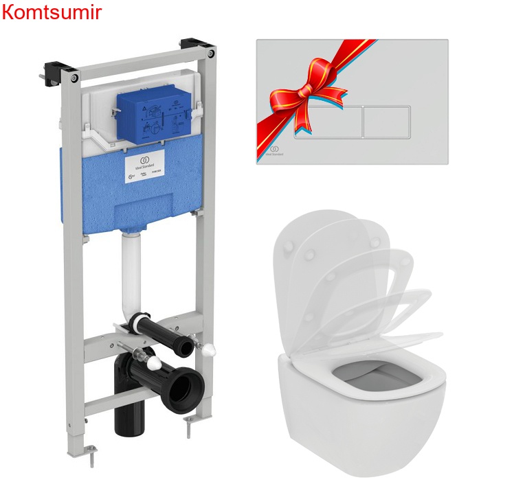Промо-комплект Ideal Standard Tesi: Подвесной унитаз, Сиденье, Инсталляция, в подарок панель смыва (хром глянцевый) (TT00003/121AA)