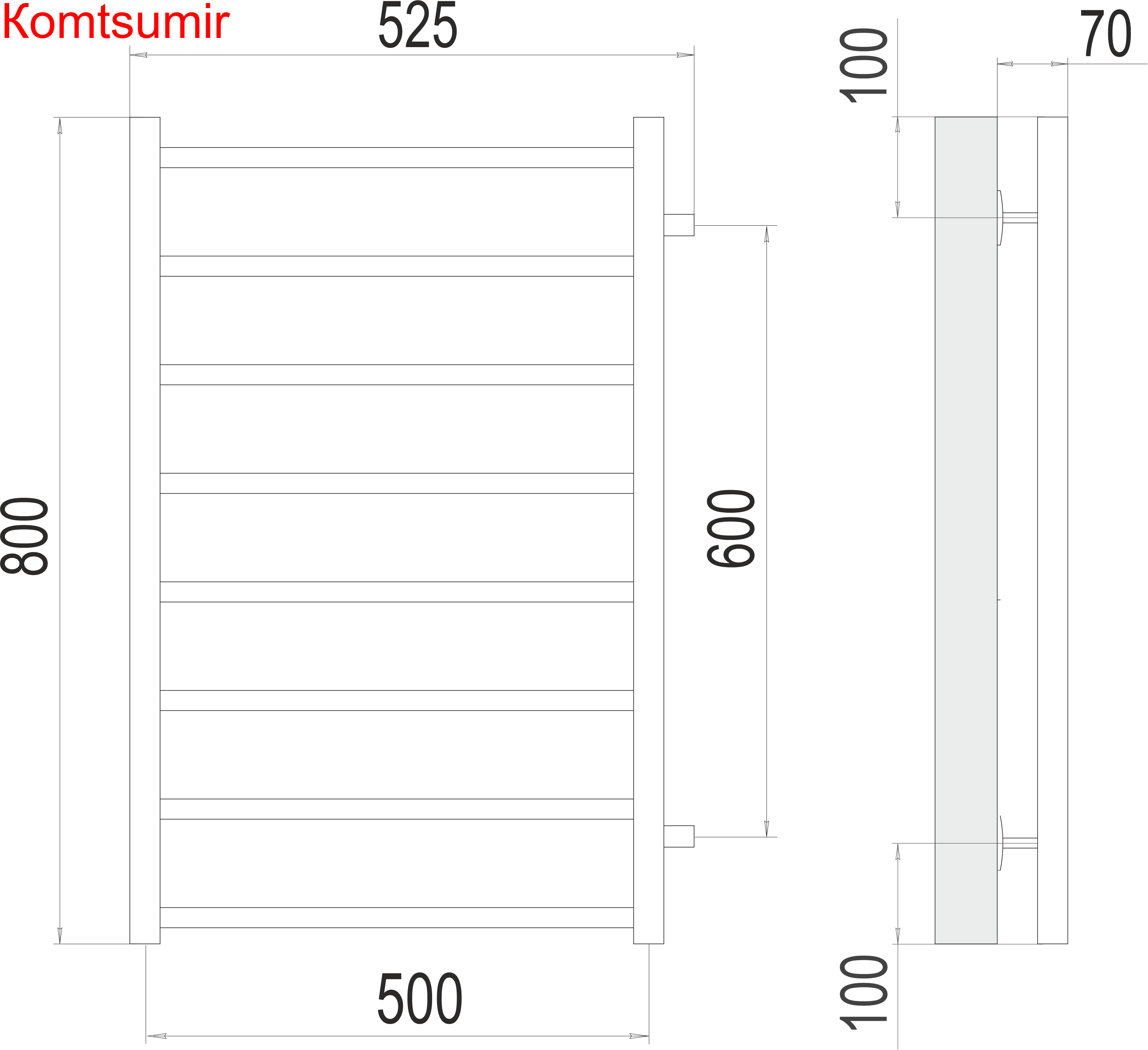 Вега П8 500х800 бп600 Полотенцесушитель  TERMINUS