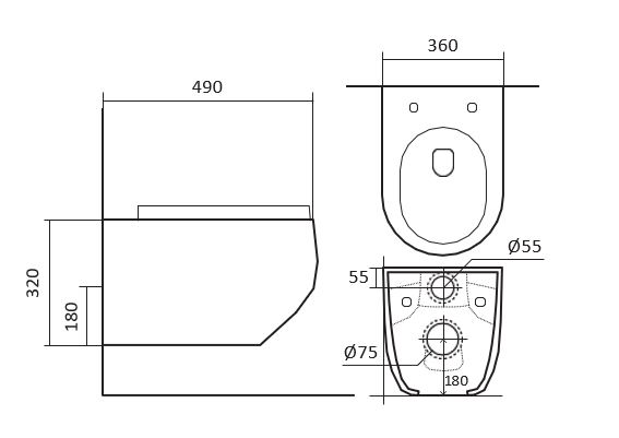 Унитаз подвесной безободковый AQUATEK ЕВРОПА AQ1900-00 490*360*320 мм, горизонтальный выпуск, тонкое сиденье с механизмом плавного закрывания, крепеж
