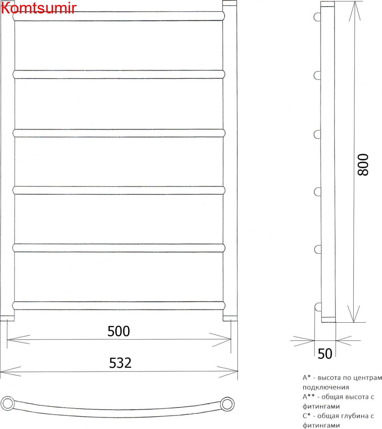 Полотенцесушитель водяной Двин R 80/50 1"-1/2" золотой хром