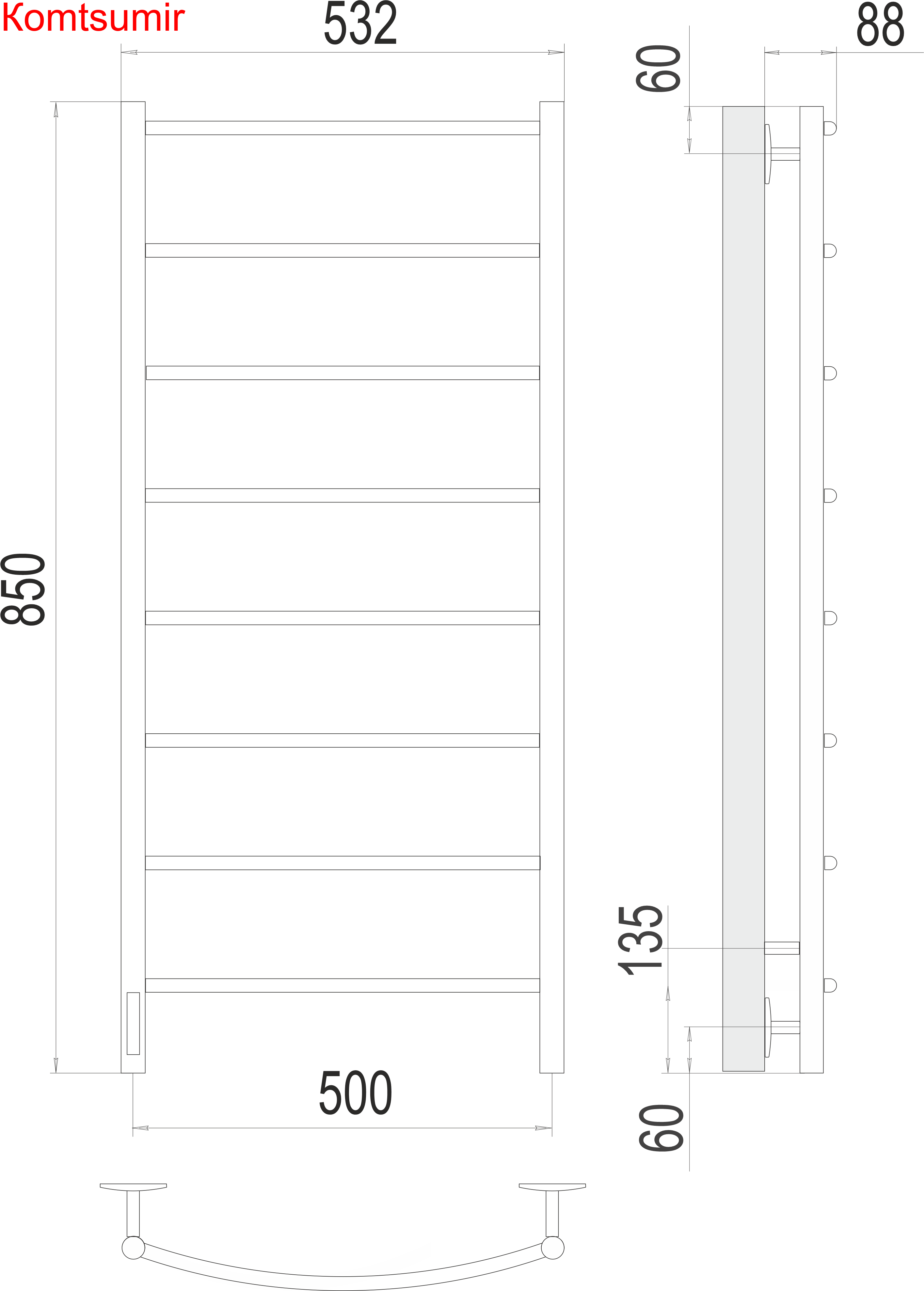 Классик П8 500х850 Электро (quick touch) слева Полотенцесушитель  TERMINUS