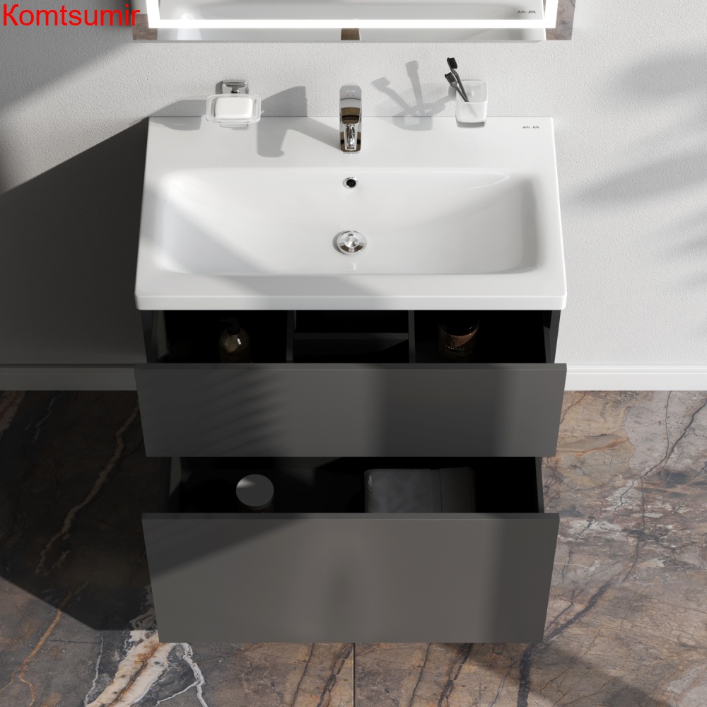 M90FSX07522GM32 GEM, База под раковину, напольная, 75 см, 2 ящика push-to-open, графит матовый