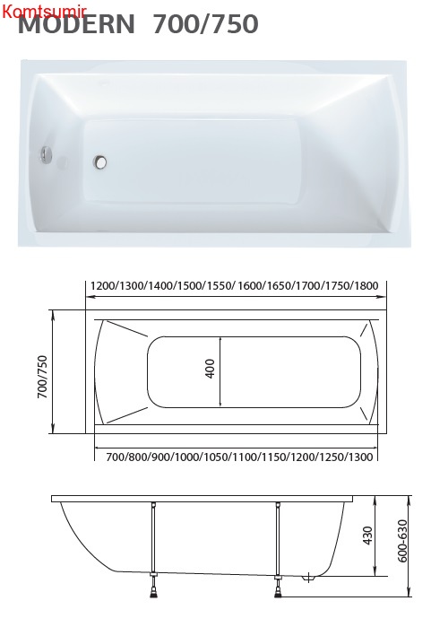 Акриловая ванна 1Marka Modern 180х70 см Акриловая ванна 1Marka Modern 180х70 см