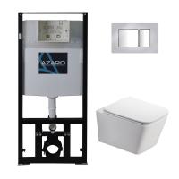 Сет AZARIO инсталляция с панелью смыва + унитаз Nova с сиденьем микролифт+клавиша-0031, хром глянцевый (AZ-8010-1000+AZ-8200-0031+AZ-2216 SP)