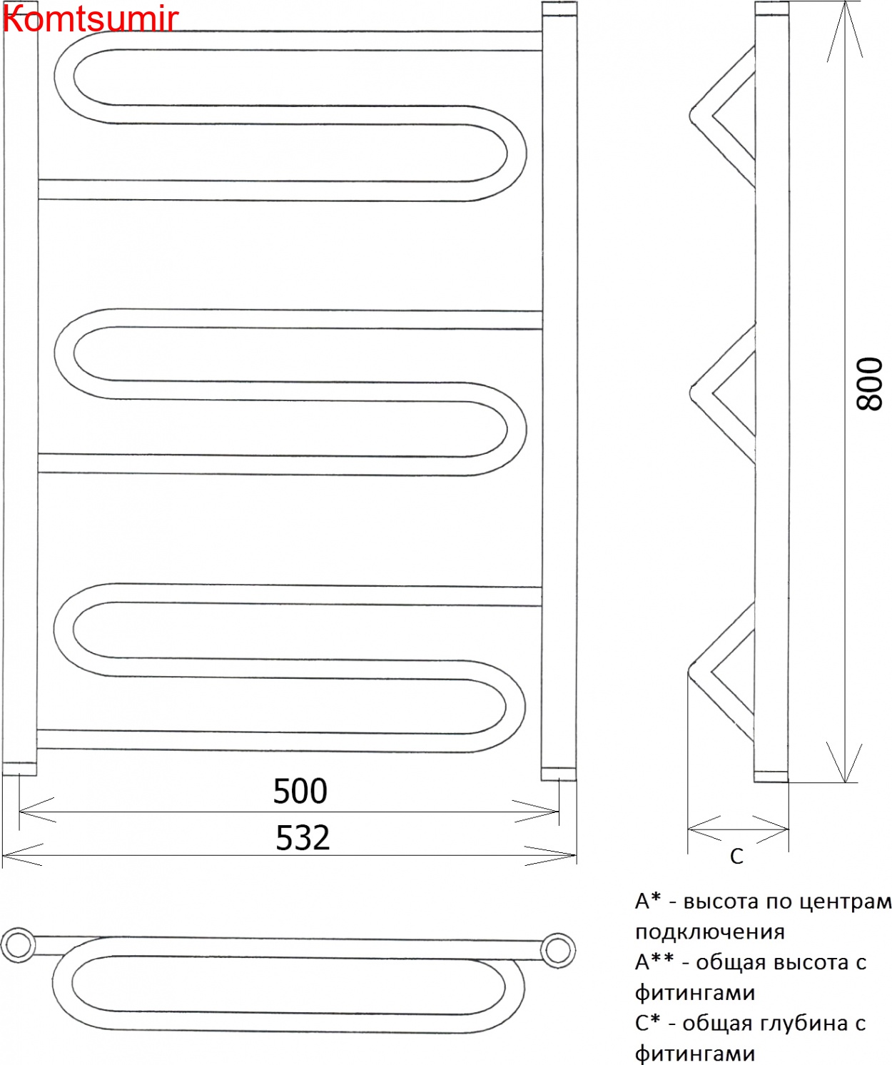 Полотенцесушитель водяной Двин W 80/50 1"-1/2" белый