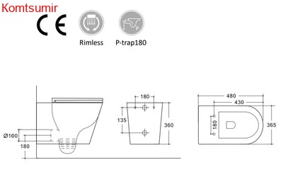 Унитаз подвесной безободковый HOLLER SHELL MB (480*365*360мм, сиденье дюропласт, микролифт) черный матовый