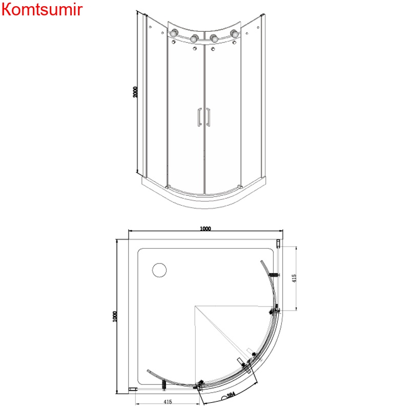 Душевое ограждение Azario OTTAWA 1000*1000*2000, без поддона, 8 мм
