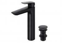 Смеситель для раковины 227 с донным клапаном AQUATEK, матовый черный AQ1005MB ВЕГА