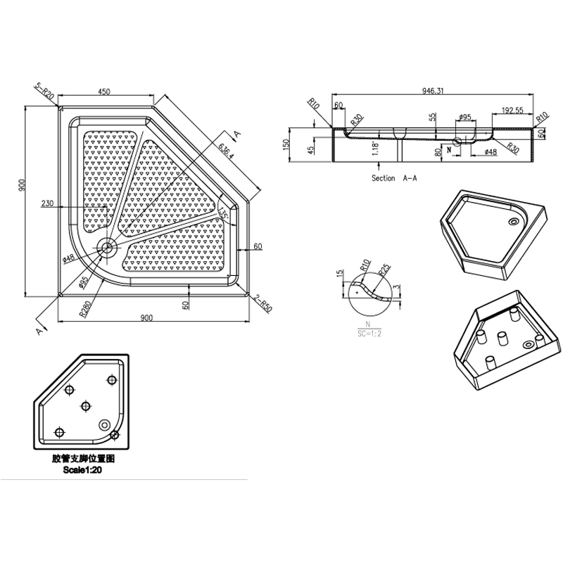 Поддон Azario 900*900*150 R/L, для ONTARIO 3231 900/ MONTREAL 3231 900