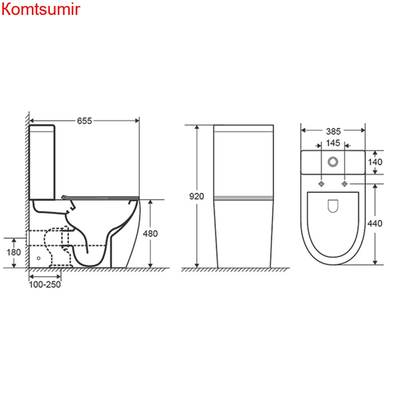 Унитаз напольный AZARIO MIRADA 655х385х920 в комплекте с бачком и сиденьем дюропласт микролифт (AZ-1289A)
