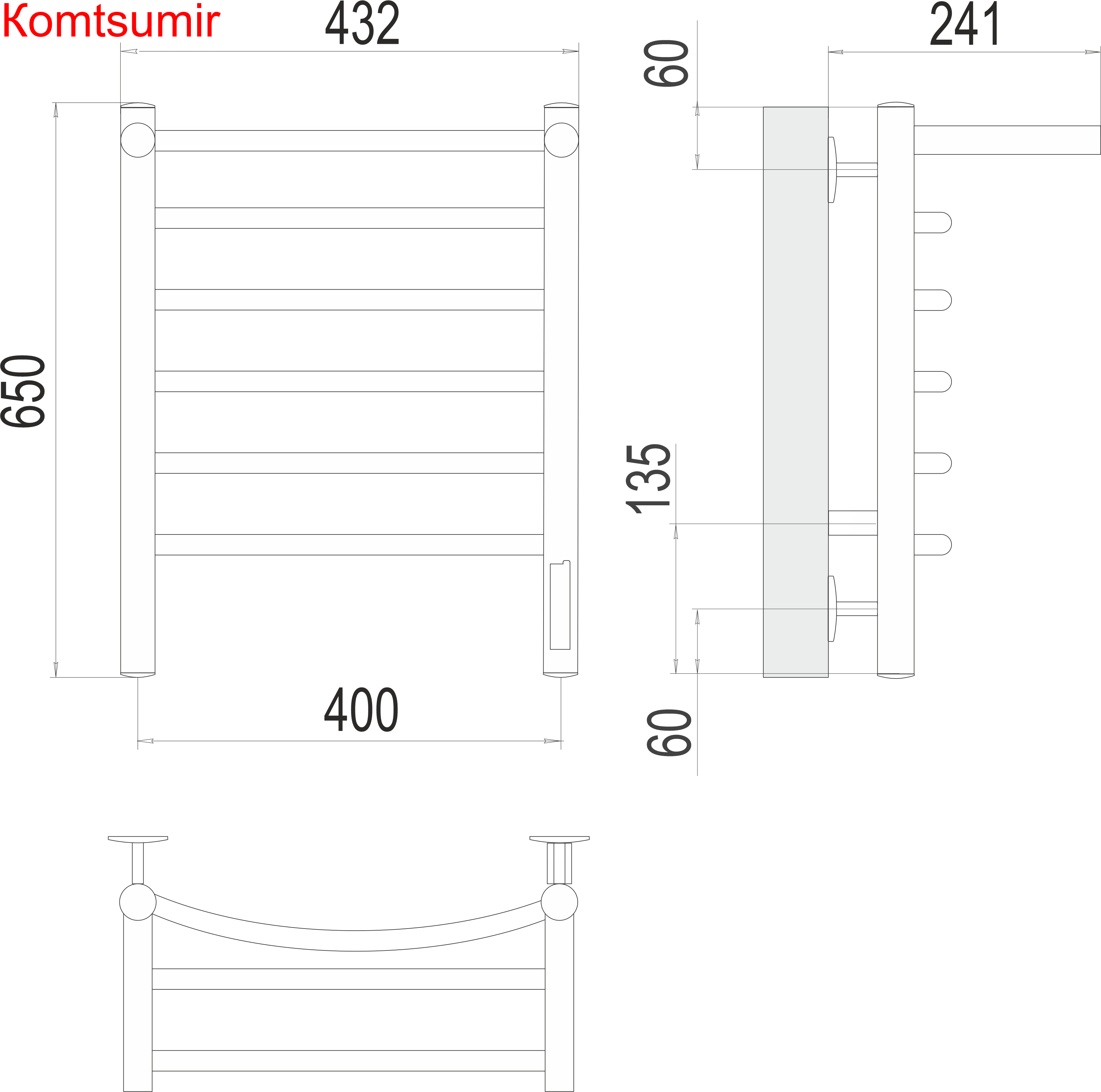 Классик с/п П6 400х650 Электро (quick touch) Полотенцесушитель  TERMINUS