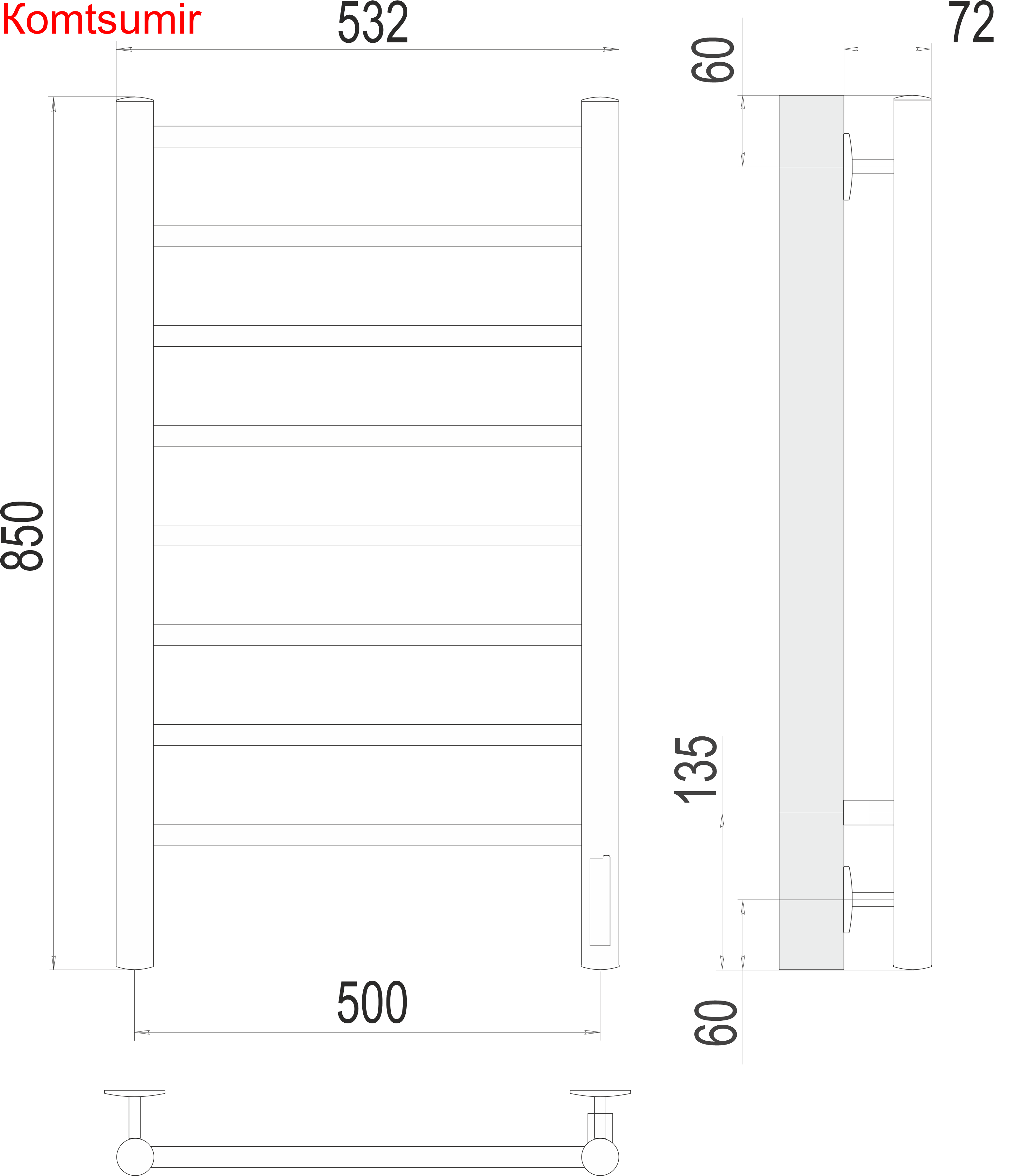 Аврора П8 500х850 Электро (quick touch) Полотенцесушитель  TERMINUS