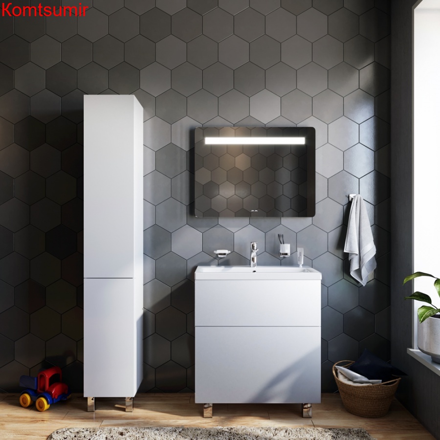 M90CSL0306WG GEM, шкаф-колонна, напольный, левый, 30 см, двери, push-to-open, цвет: белый, глянец