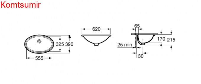 Раковина встраиваемая сверху Roca 56х47.5х19, керамика, цвет Белый (7.3278.6.300.0)