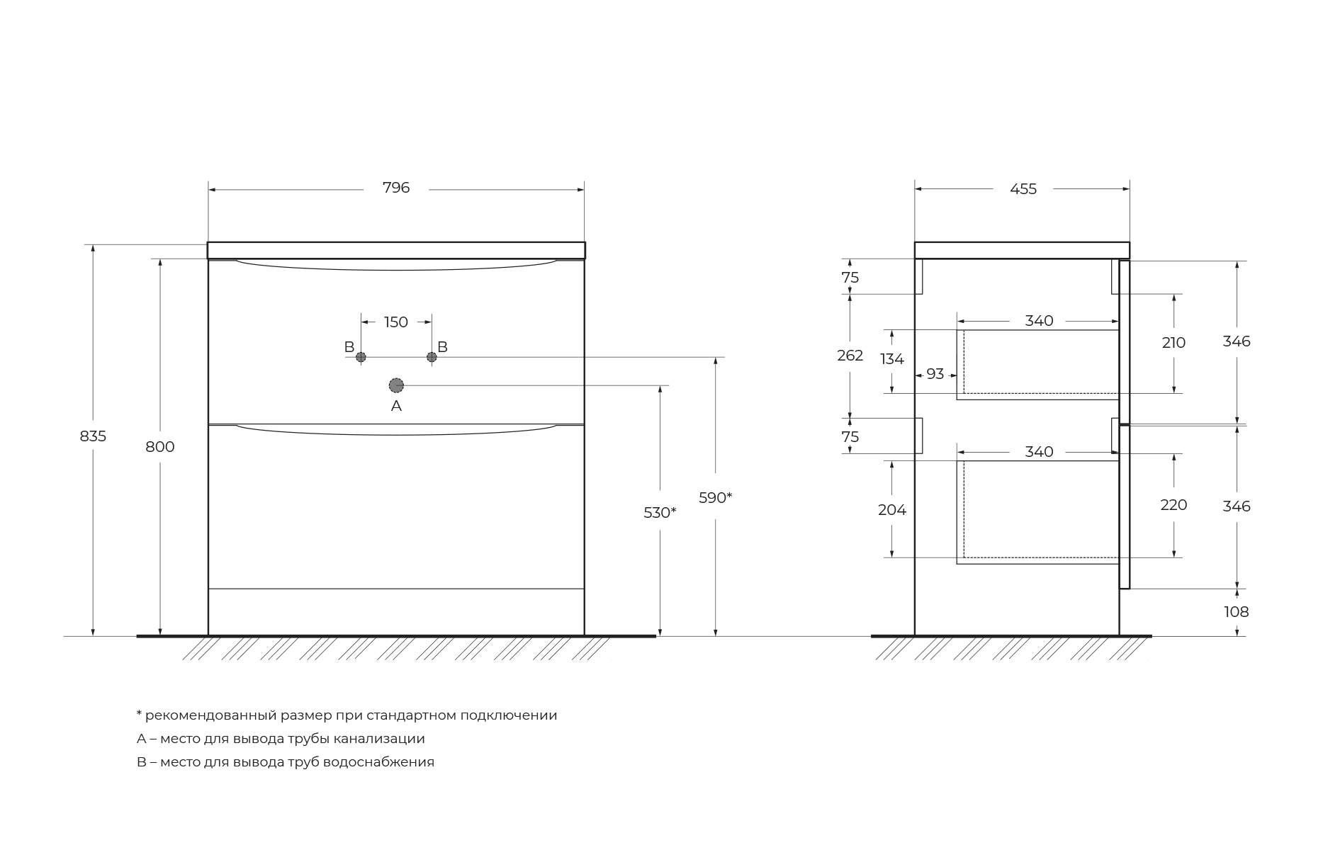 База под раковину напольная BelBagno ACQUA-800-2C-PIA-BL