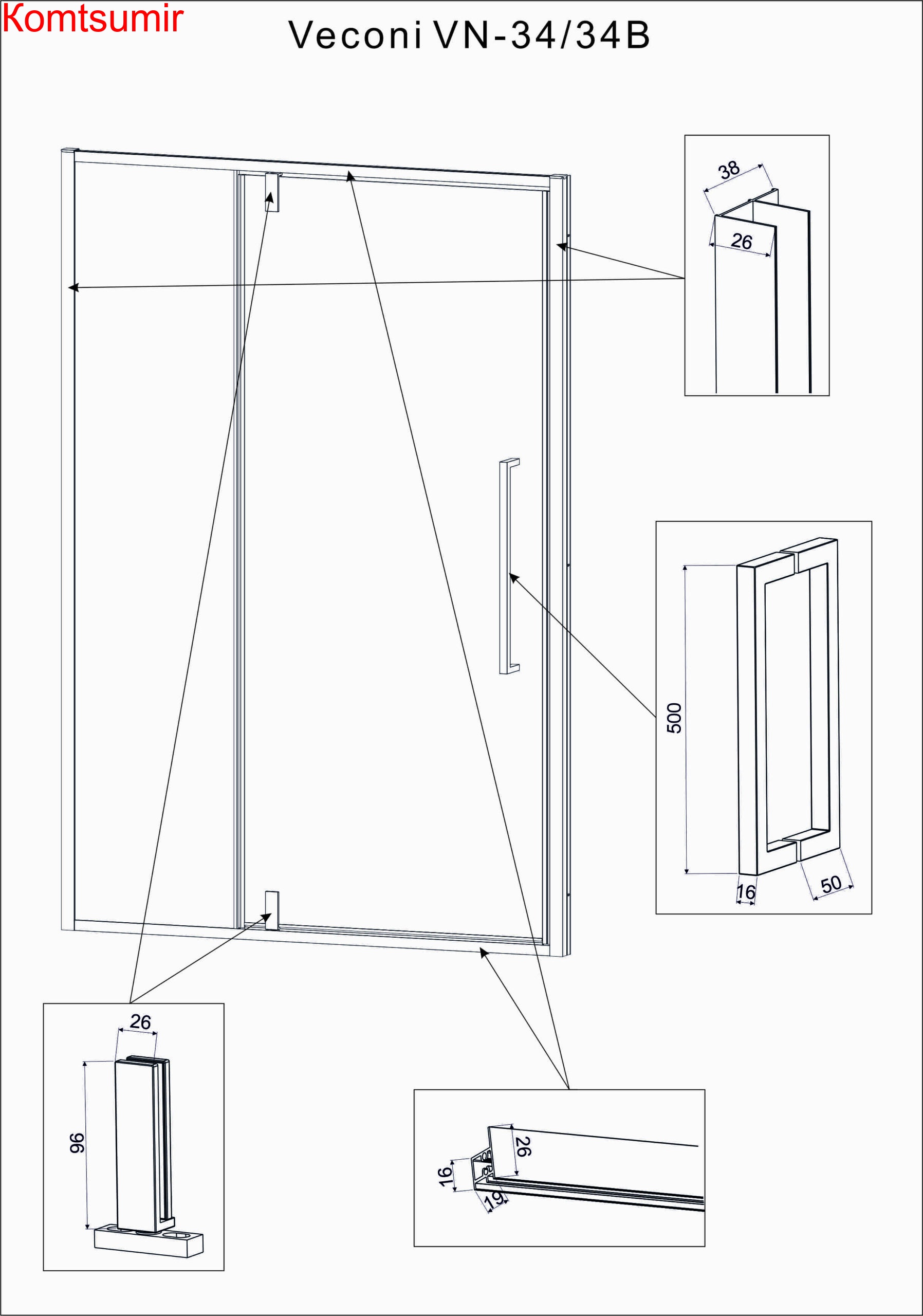 Душевая дверь Veconi Vianno VN-34B, 1000x1950, черный, стекло прозрачное Душевая дверь Veconi Vianno VN-34B, 1000x1950, черный, стекло прозрачное