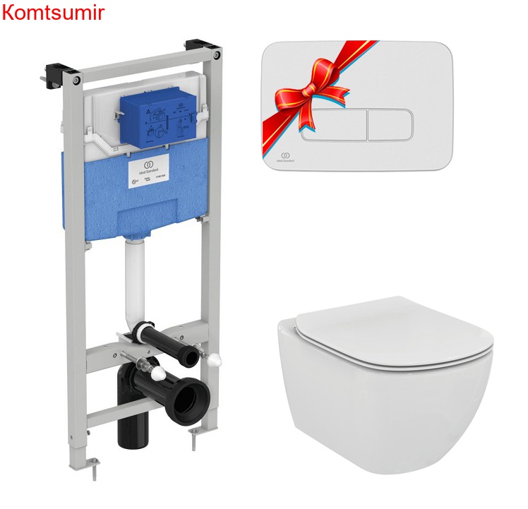 Промо-комплект Ideal Standard Tesi: Подвесной унитаз, Сиденье, Инсталляция, в подарок панель смыва (Цвет хром матовый) (TT00002/123JG)