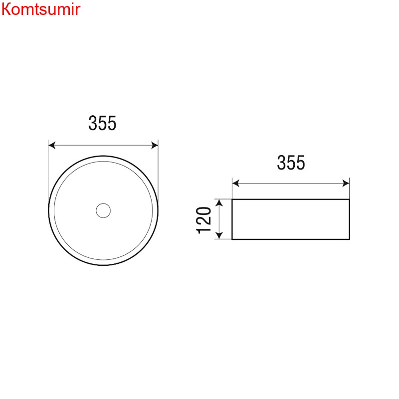 Раковина Azario 355х355х120 накладная, круглая, белый глянец (AZ-3134)
