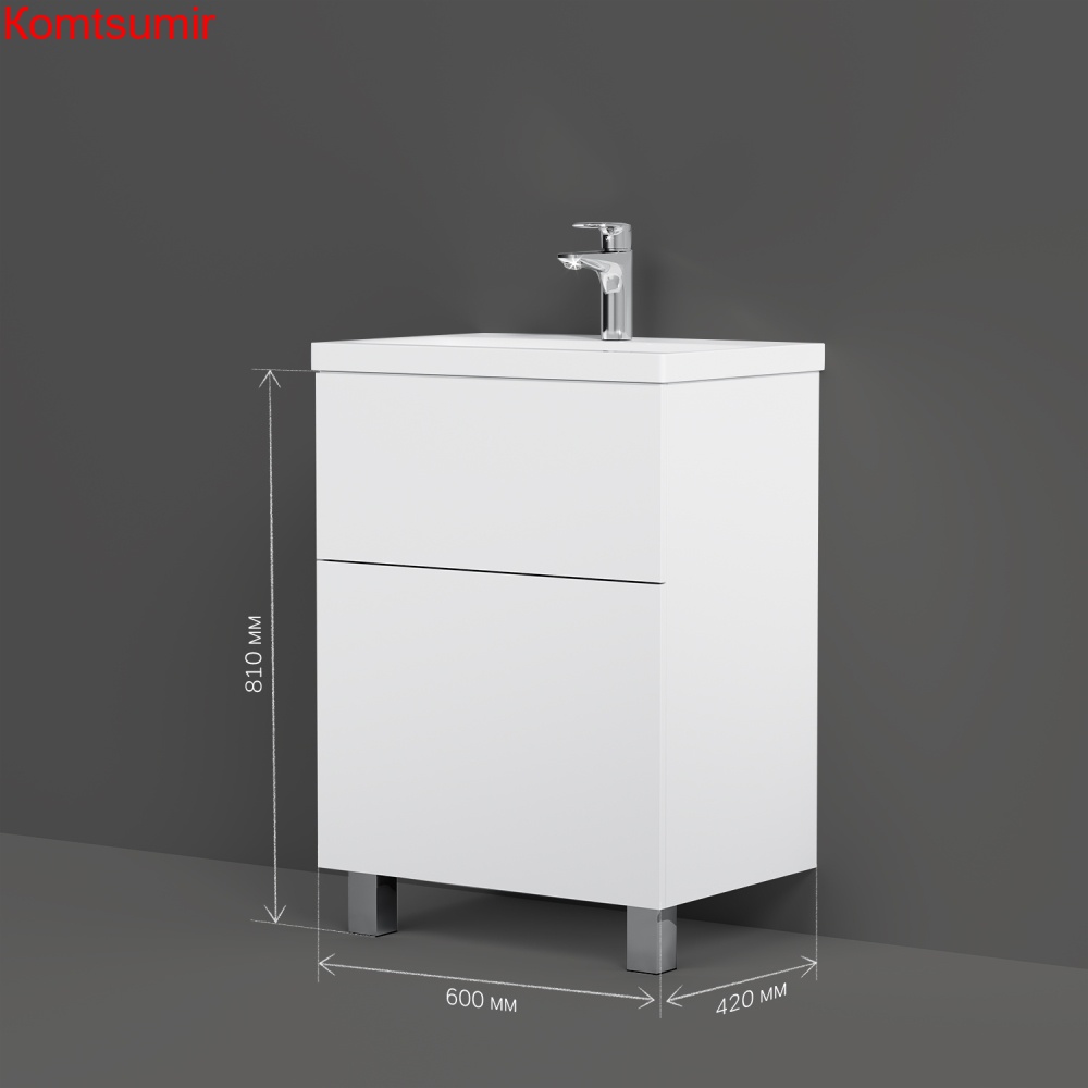 M90FSX06022WG32 GEM, База под раковину, напольная, 60 см, 2 ящика push-to-open, цвет: белый, глянец