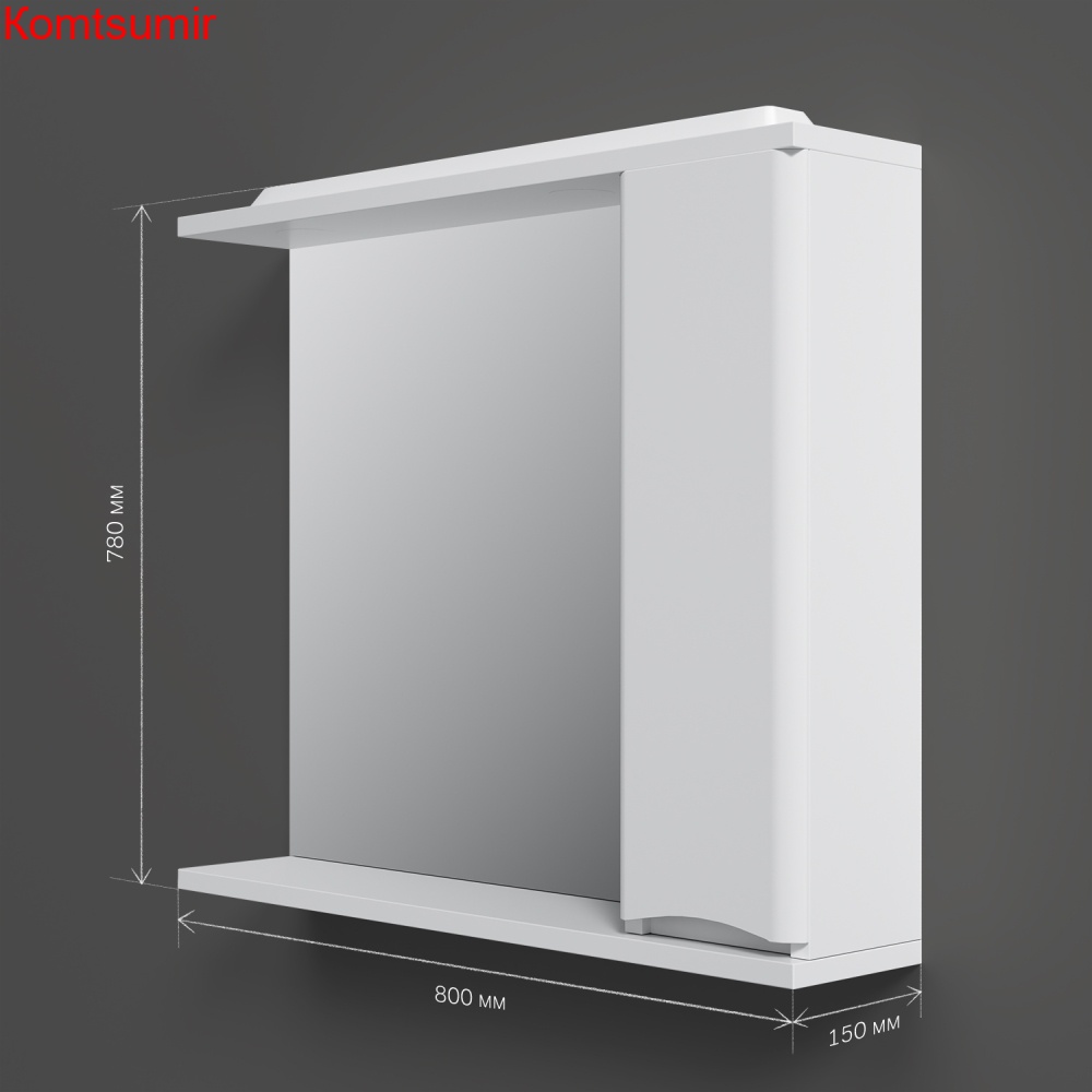 M80MPR0801WG Like, зеркало, частично-зеркальный шкаф, 80 см, с подсветкой, правый, белый, глянец, шт