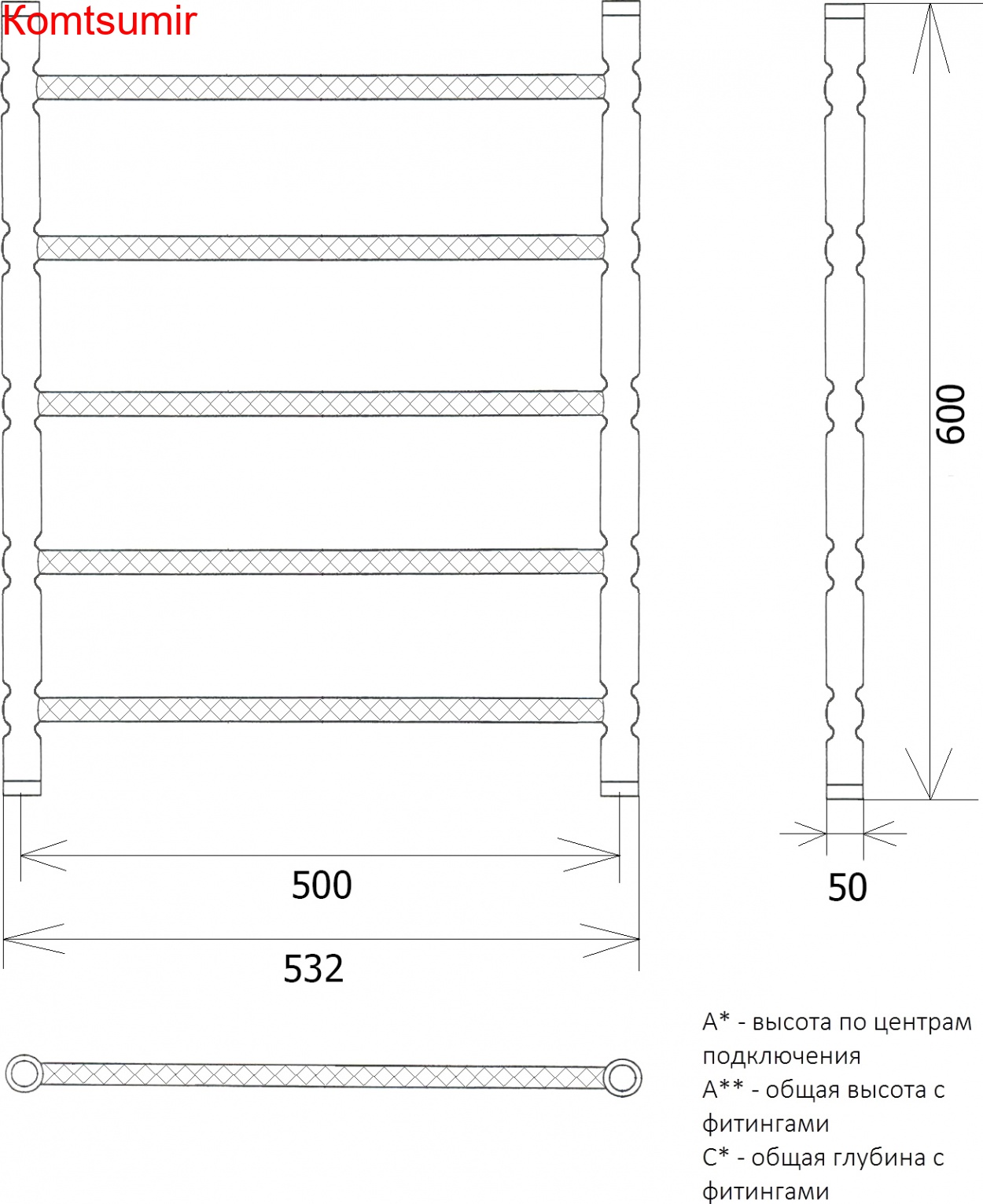 Полотенцесушитель водяной Двин Bubble 2 60/50 1"-1/2" состаренная бронза