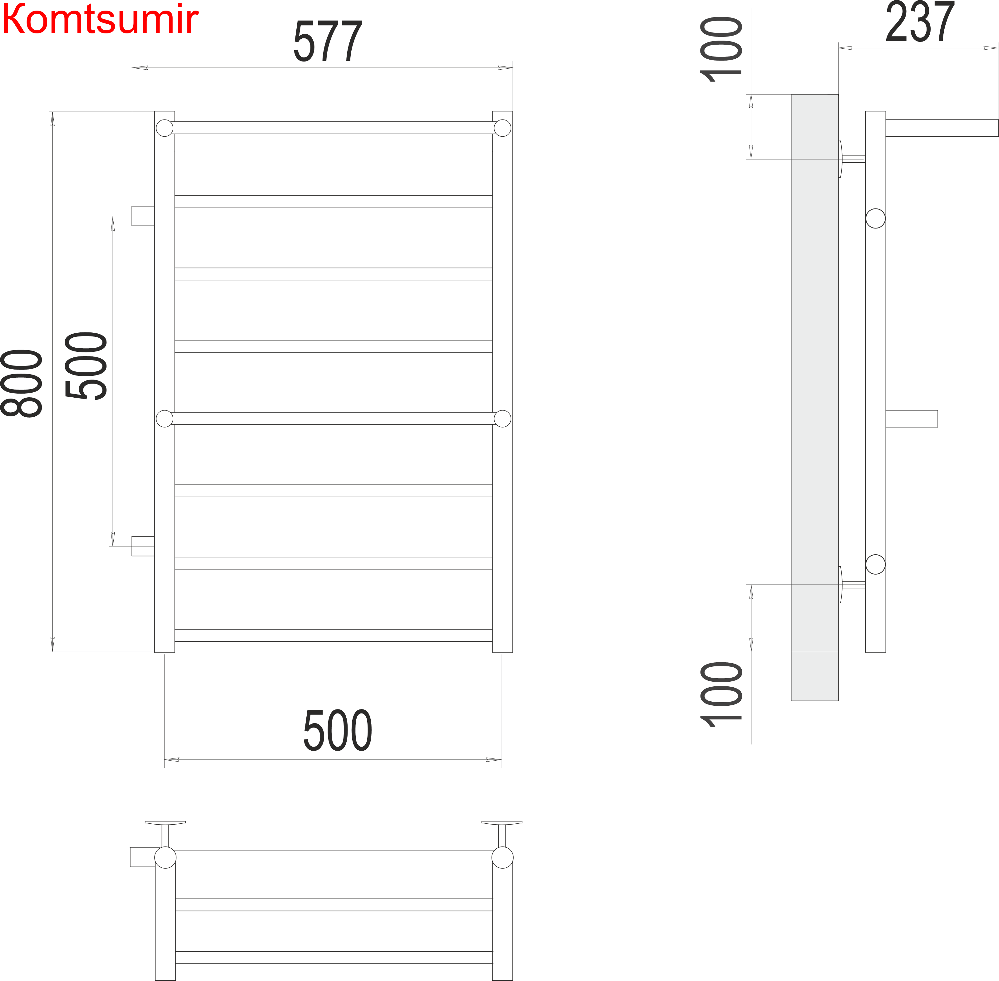 Анкона П8 500х800 бп500 слева Полотенцесушитель  TERMINUS