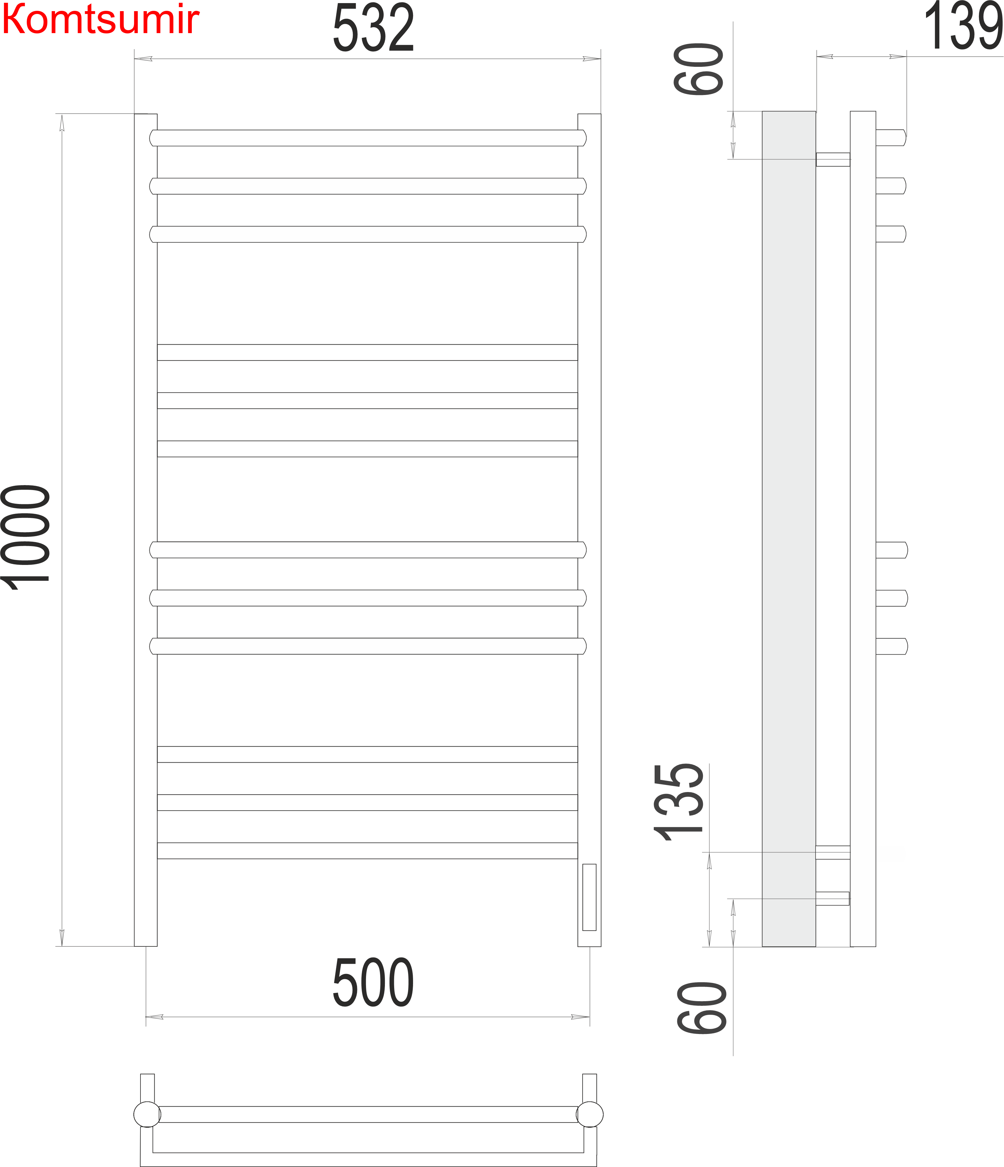 Прато П12 500х1000 электро (sensor quick touch) Полотенцесушитель  TERMINUS
