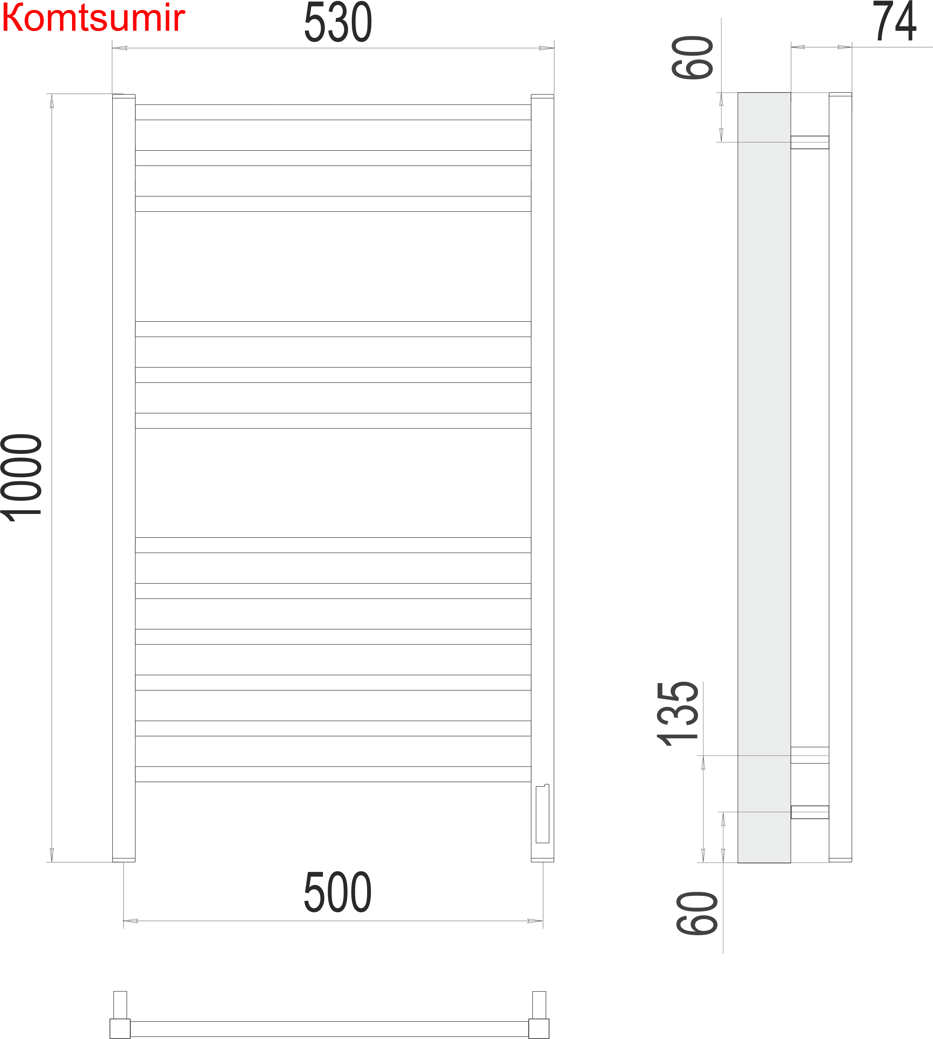 Ватикан П12 500х1000 электро (sensor quick touch) Полотенцесушитель TERMINUS) крашеные