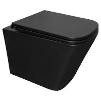 Унитаз подвесной Azario Teramo 490х345х355 (квадратный) безободковый с системой антивсплеск (Торнадо) сиденье микролифт, черный матовый (AZ-0052-UQ1MB)