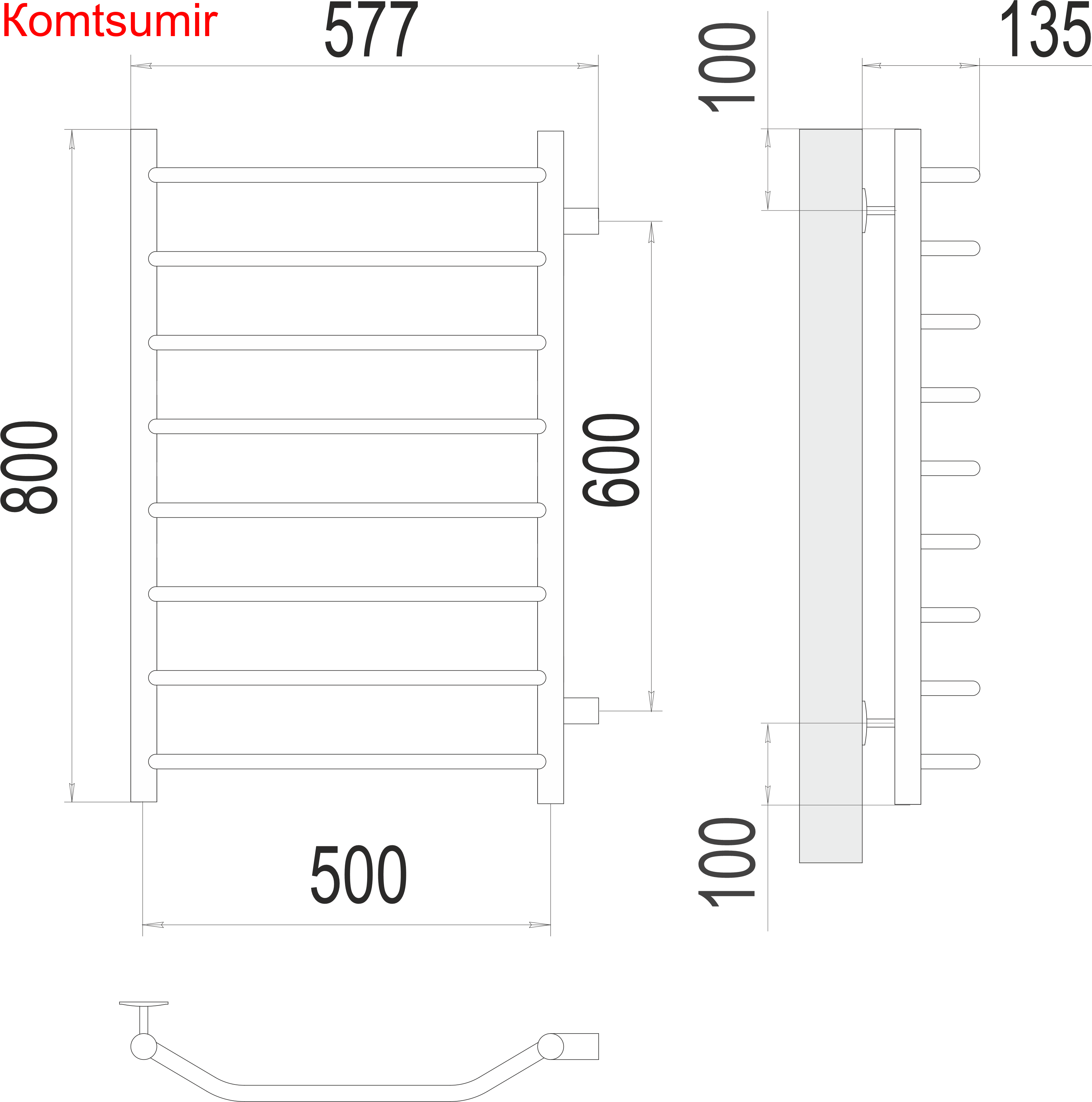 Виктория П8 500х800 бп600 Полотенцесушитель  TERMINUS