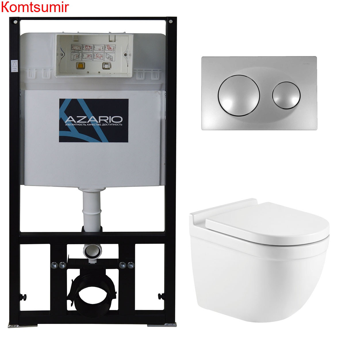 Сет AZARIO инсталляция с панелью смыва + унитаз Fora с сиденьем микролифт+ клавиша 0011, хром глянцевый (AZ-8010-1000+AZ-8200-0011+AZ-0017 E-R)