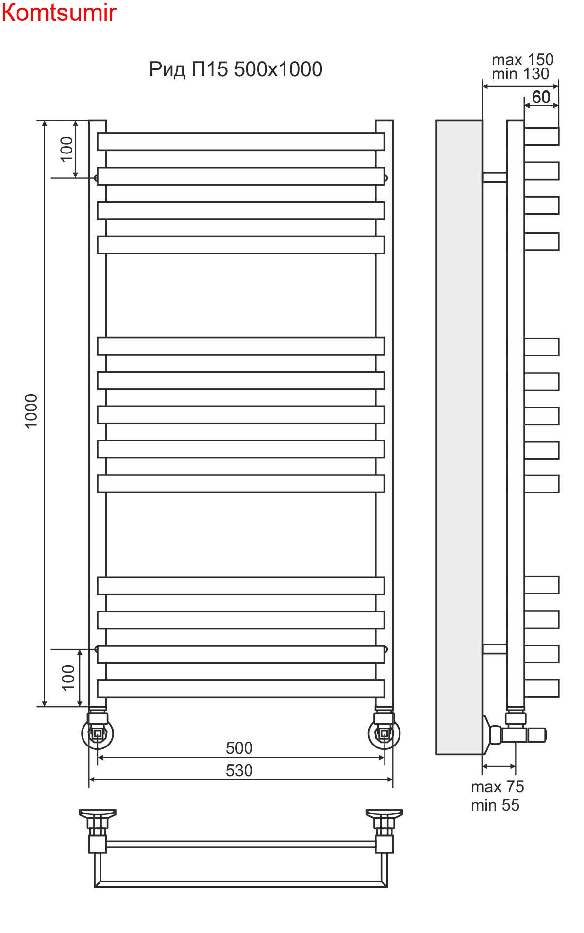 Рид П13 500х1000 Полотенцесушитель  TERMINUS