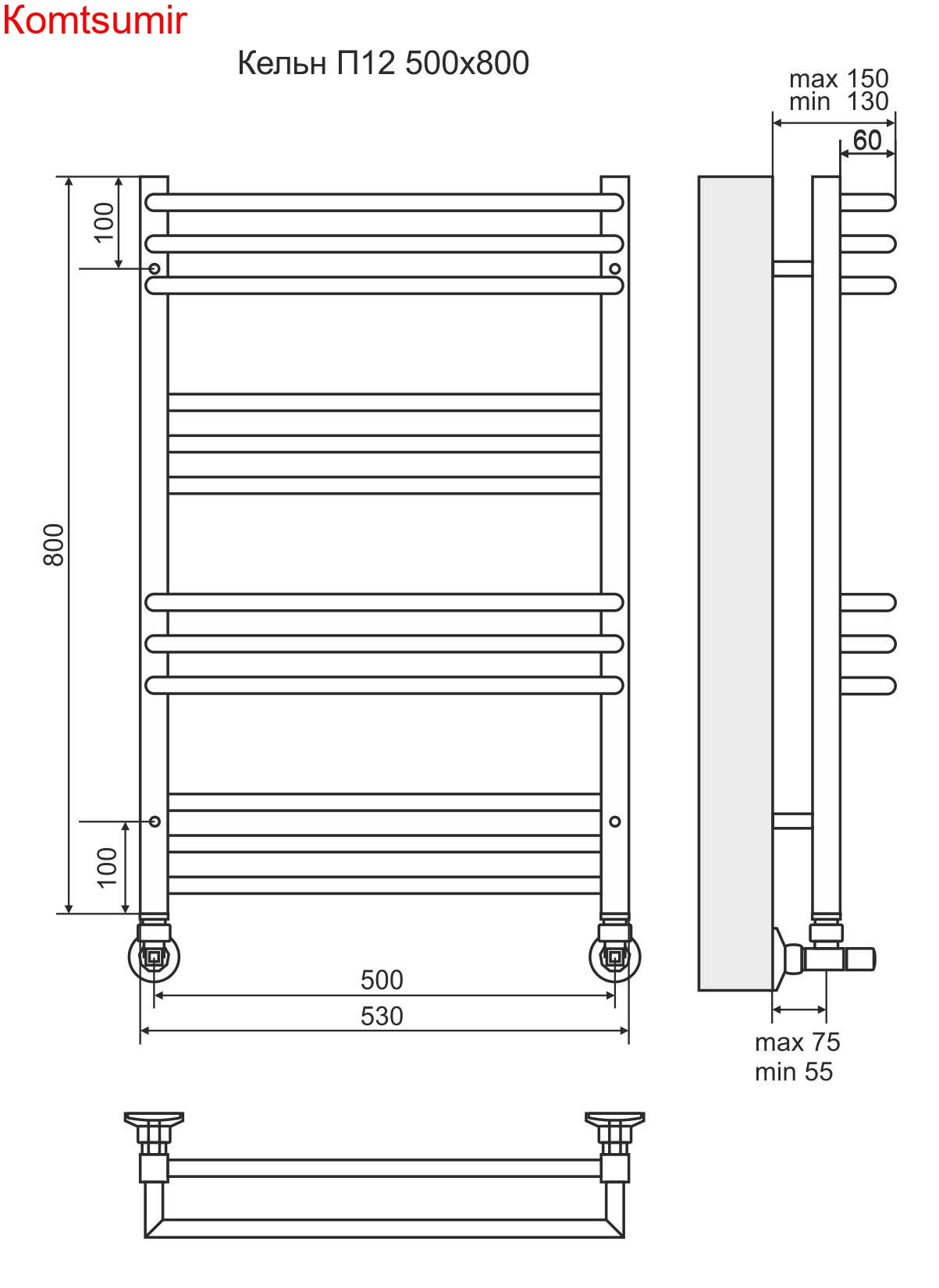Кельн П12 500х800 Полотенцесушитель  TERMINUS