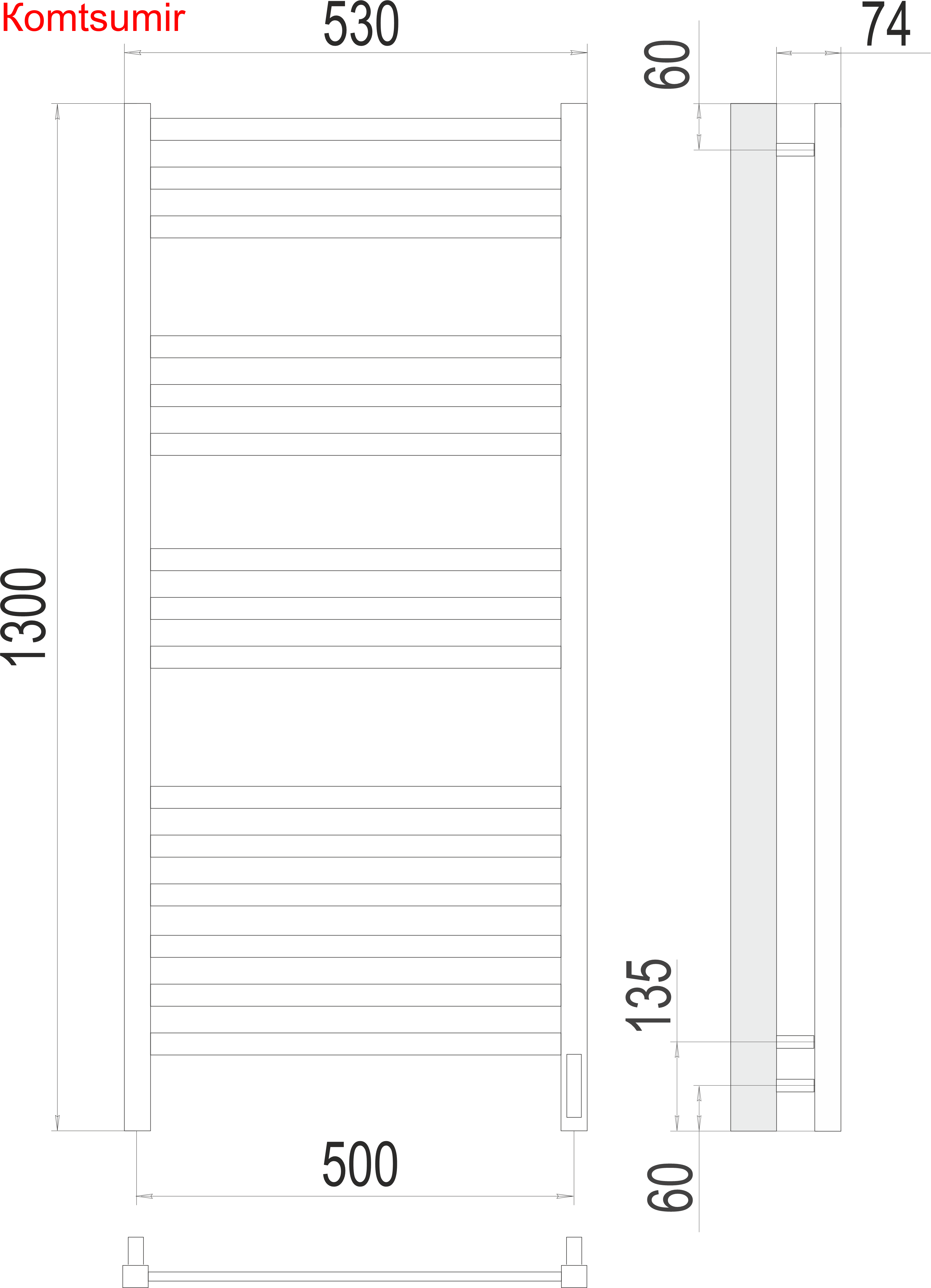 Ното П15 500х1300  электро (sensor quick touch) Полотенцесушитель  TERMINUS