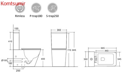 Унитаз-моноблок безободковый HOLLER FORT (665*345*805мм, сиденье дюропласт с микролифтом, арматура 2-х режимная)  (1 место) белый