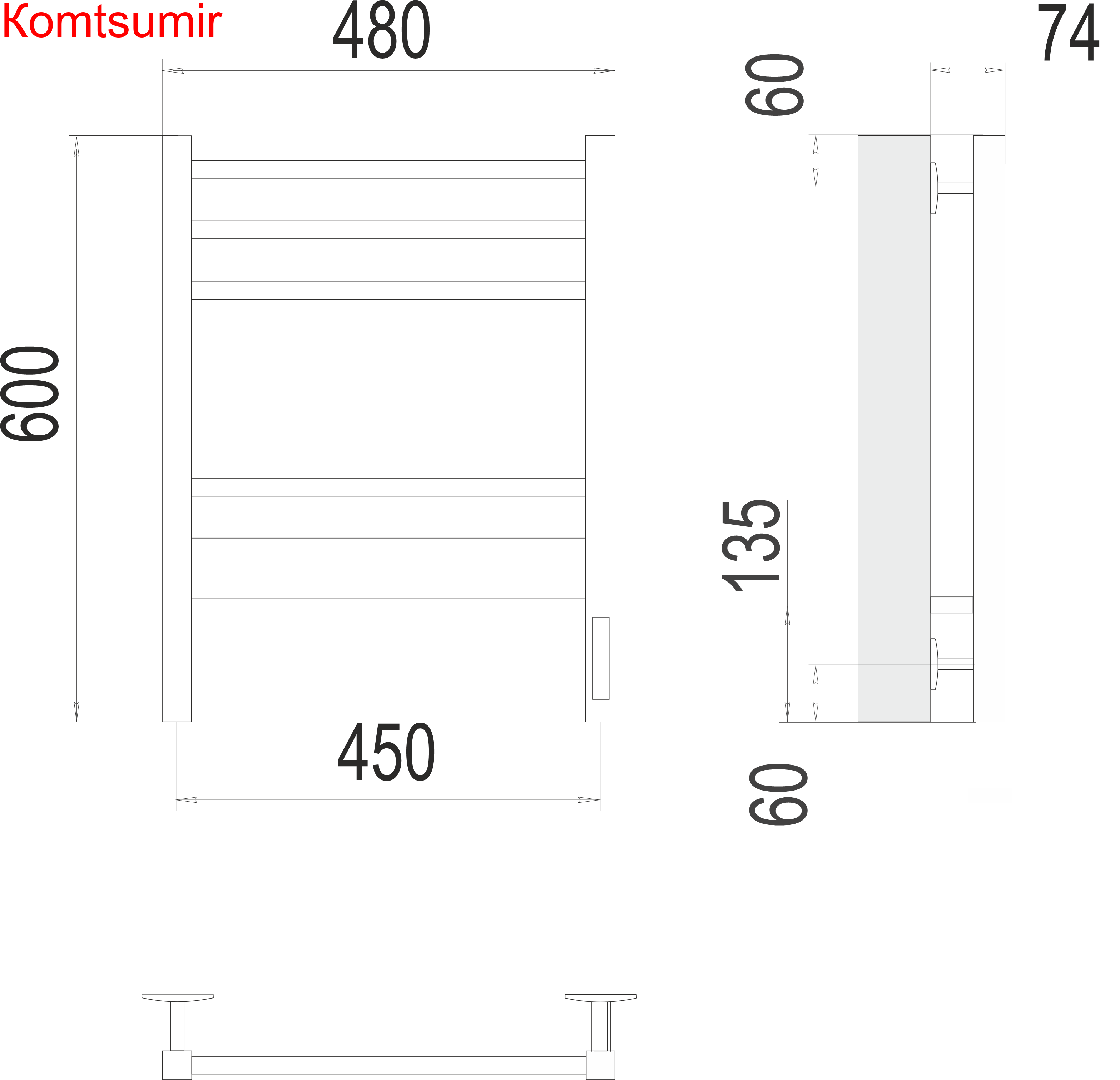 Ватикан П6 450х600 электро КС 9003 матовый  ( new встроен диммер) Полотенцесушитель TERMINUS