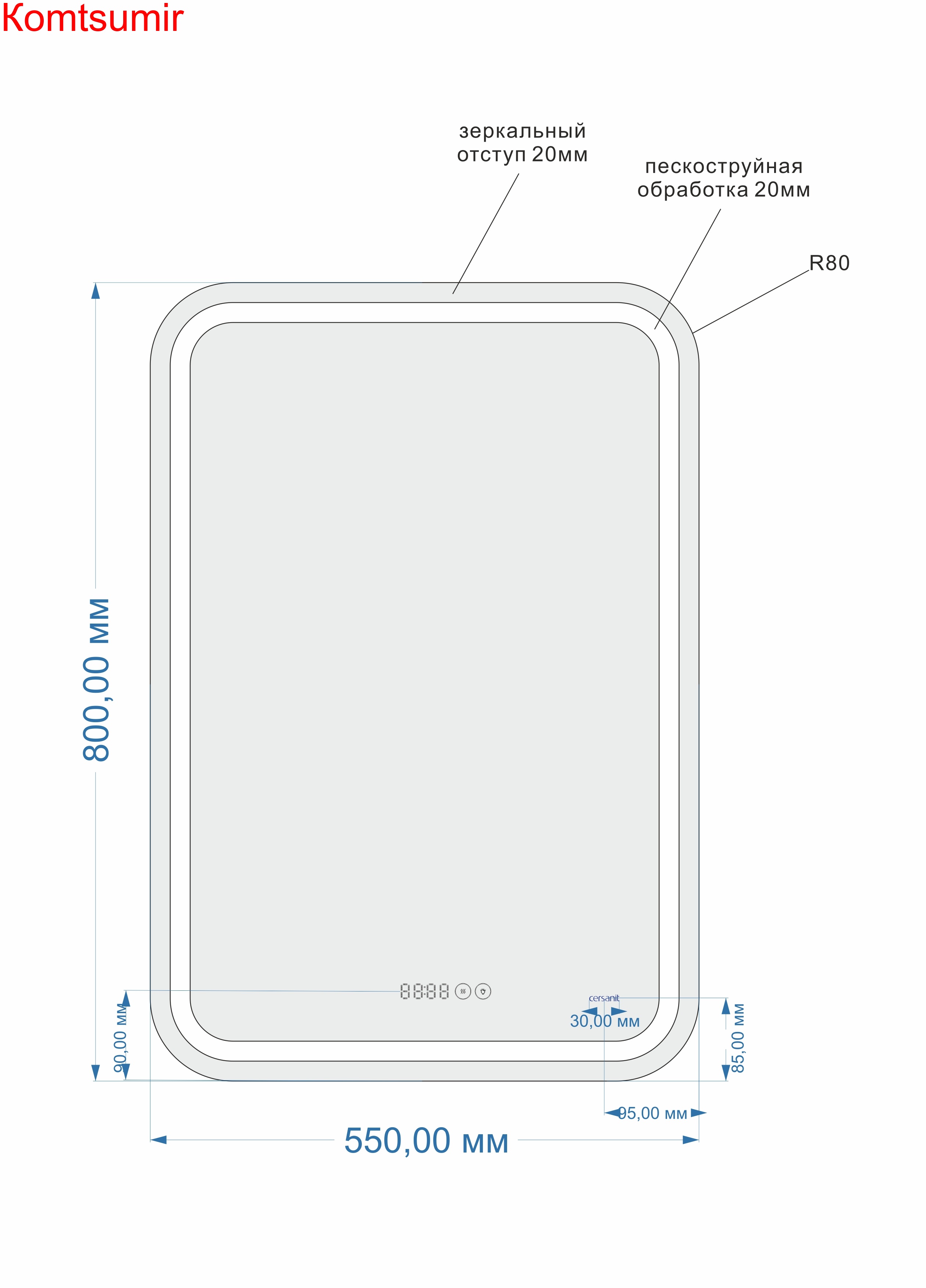 Зеркало: LED 051 pro 55*80, с подсветкой, антизапотевание, ф-ция звонка, Сорт1