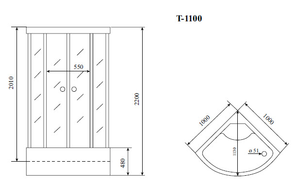 Timo Standart T-6600 Black душевая кабина (100*100*220), шт Timo Standart T-6600 Black душевая кабина (100*100*220), шт