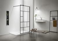 Aquatek Душевая перегородка Walk in с держателем 200х100, черный матовый, стекло прозрачное с черным принтом Aquatek Душевая перегородка Walk in с держателем 200х100, черный матовый, стекло прозрачное с черным принтом