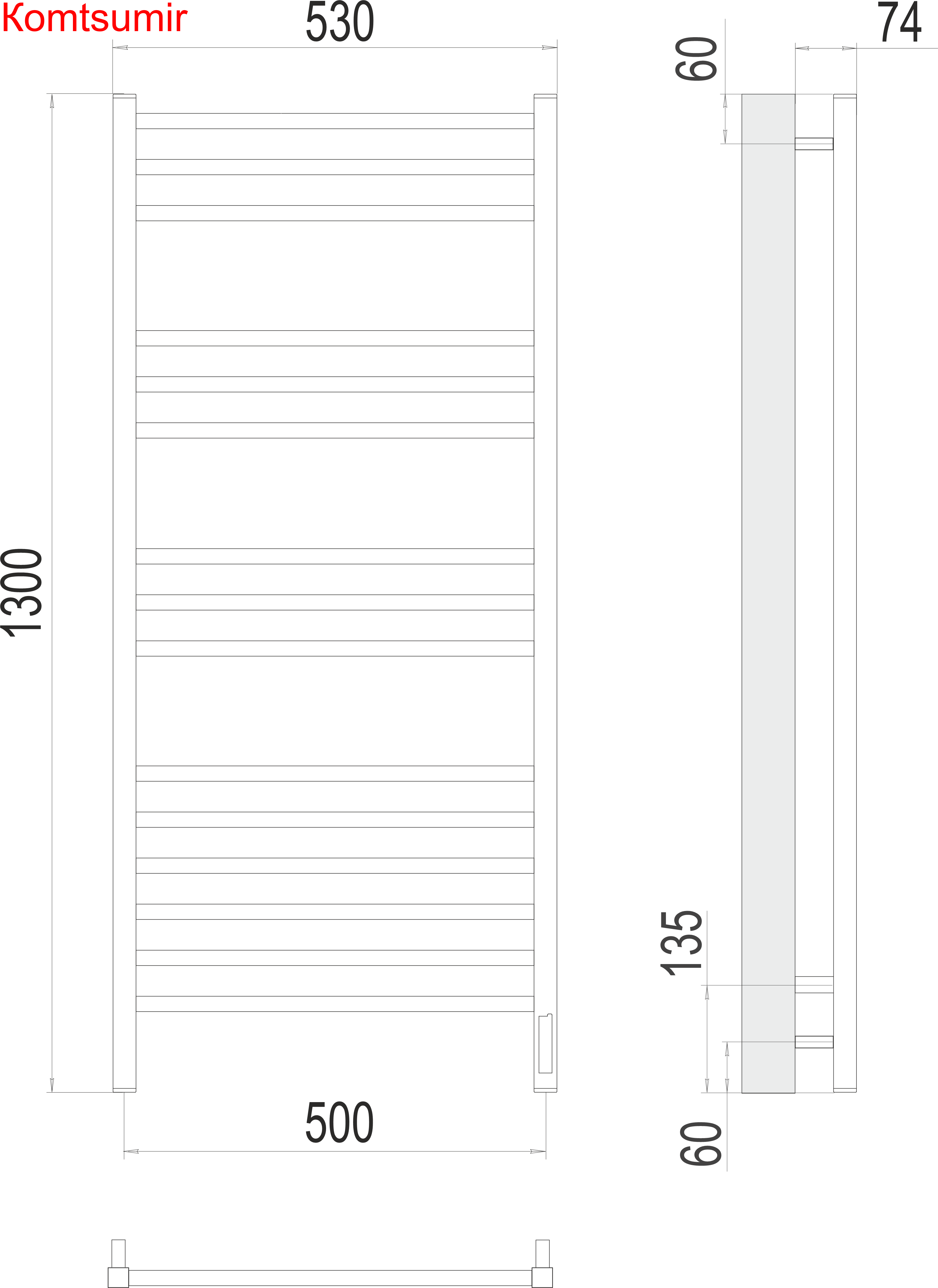Ватикан П15 500х1300 электро (sensor quick touch) Полотенцесушитель TERMINUS крашеные