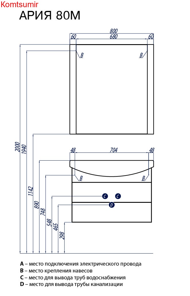 Тумба под раковину AQUATON Ария 80 М белая (1A140801AA010)