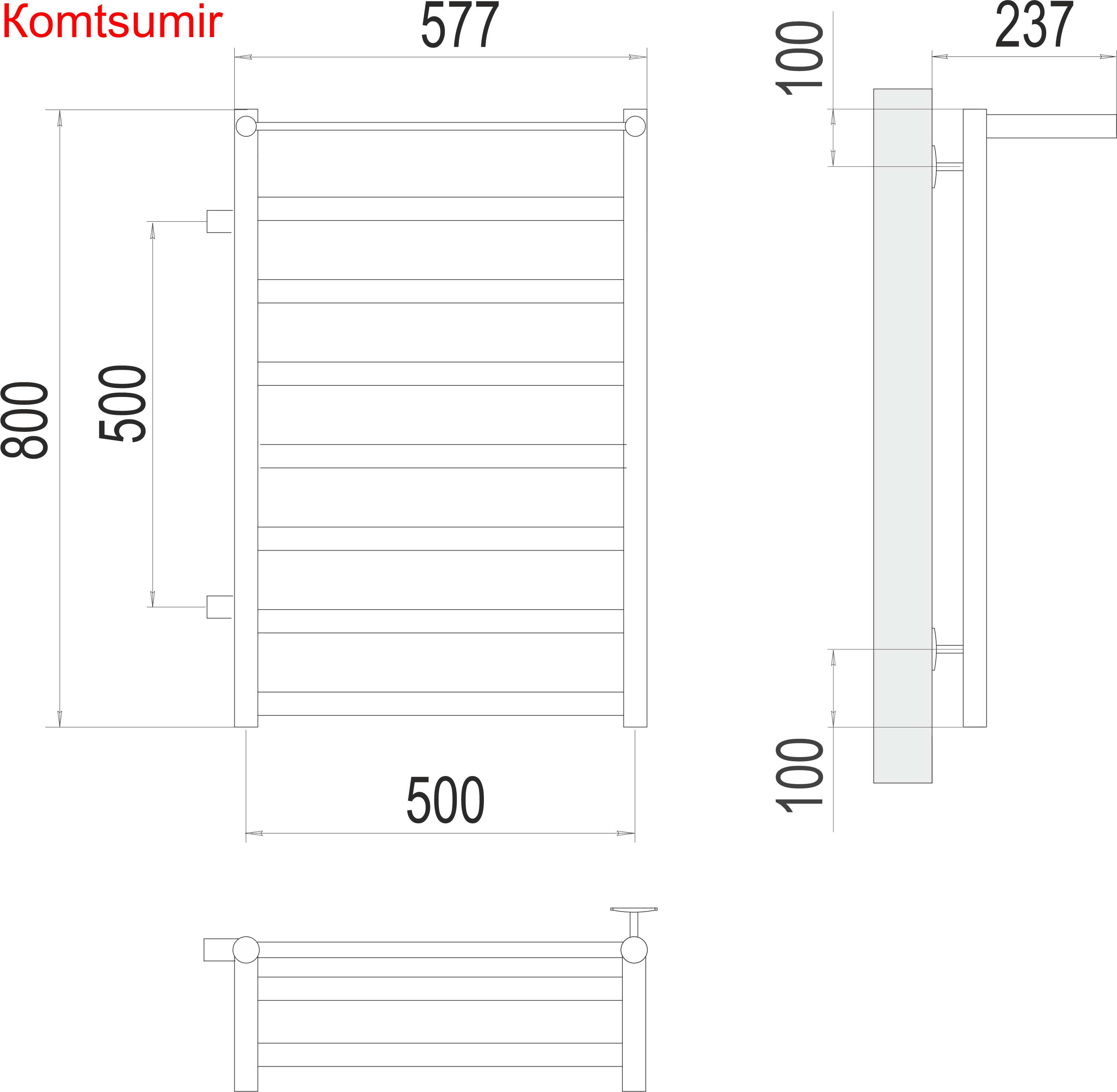 Хендрикс П8 500х800 бп500 слева Полотенцесушитель  TERMINUS