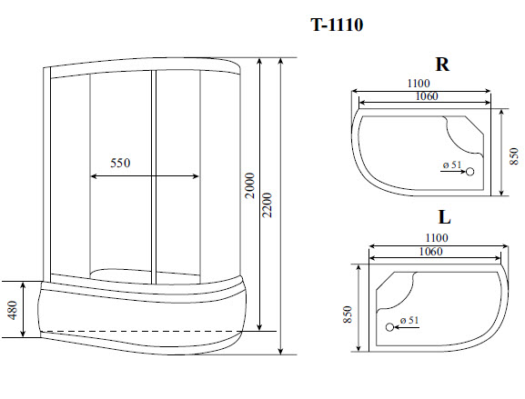 Timo Standart T-1110 R душевая кабина (110*85*220), шт Timo Standart T-1110 R душевая кабина (110*85*220), шт