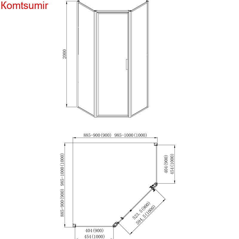 Душевое ограждение Azario RICHMOND (900*900*2000), 5-угольный, БЕЗ ПОДДОНА, черный профиль