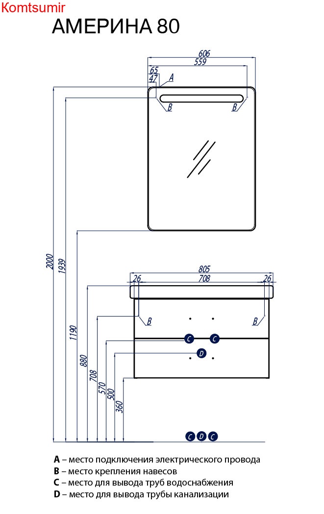 Тумба под раковину AQUATON Америна 80, белая (1A137701AM010)
